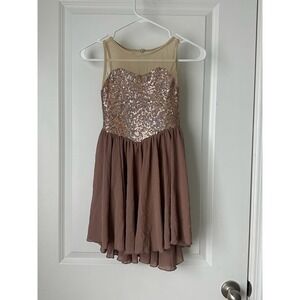 Weissman A New Day Has Come Sequined Dance Dress‎ Size MC Nude Illusion Mesh